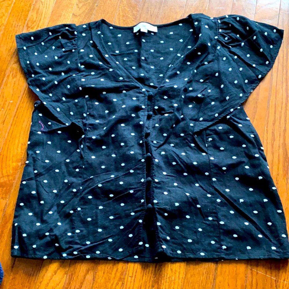 Loft Black and White Polka Dot Shirt L